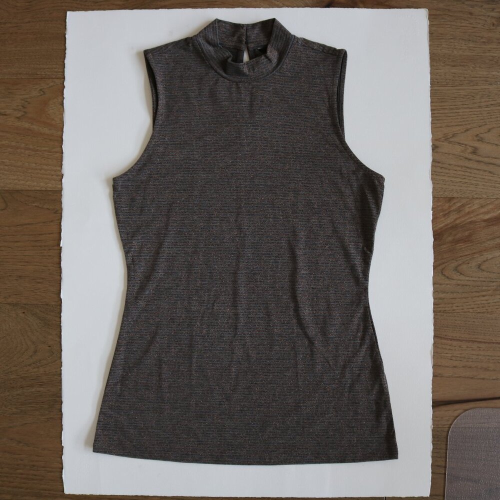 Metallic Striped Mock Neck Top